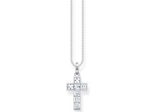 4051245548228 - Kreuzkette THOMAS SABO Kreuz KE2166-051-14-L45V KE2166-477-7-L45V KE2166-643-11-L45V Halsketten Gr 45 Silber 925 (Sterlingsilber) bunt (silberfarben weiß weiß) Damen Kreuzketten mit Glas-Keramik Stein Korund (synth) Zirkonia (synth)