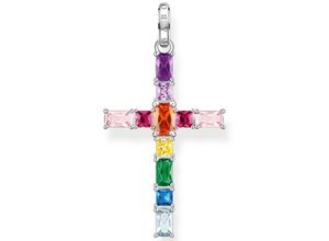 4051245548648 - Ketten-Anhänger THOMAS SABO Kreuz pinke oder bunte Steine PE939-051-9 PE939-073-7 Schmuckanhänger Gr Silber 925 (Sterlingsilber) 454 g bunt (silberfarben bunt bunt) Damen Anhänger mit Spinell (synth) Zirkonia Korund (synth)