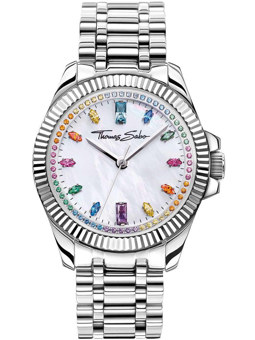 4051245549973 - Quarzuhr THOMAS SABO DIVINE RAINBOW Armbanduhren silberfarben Damen Armbanduhr Damenuhr Zirkonia Aquamarin Amethyst Edelstahlarmband