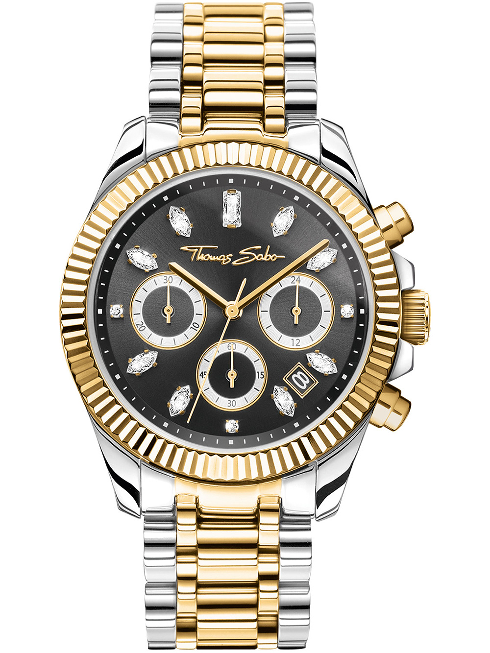 4051245550030 - Chronograph THOMAS SABO DIVINE CHRONO Armbanduhren silberfarben (silberfarben goldfarben) Damen Quarzuhr Armbanduhr Damen Datum Stoppfunktion 1224-Std-Anzeige