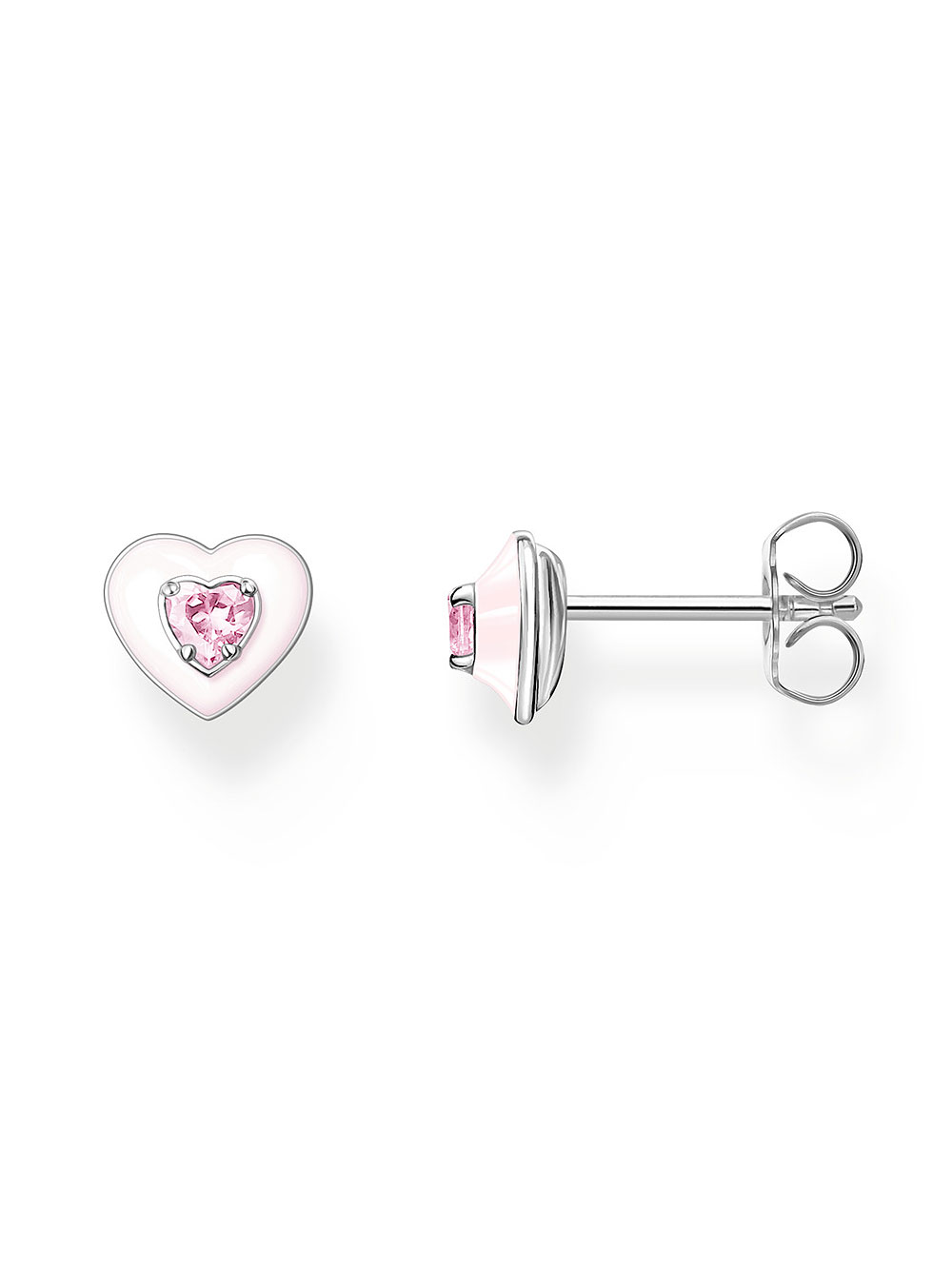 4051245550405 - Paar Ohrstecker THOMAS SABO Herz mit pinkem Stein H2268-041-9 Ohrringe Gr Silber 925 (Sterlingsilber) bunt (silberfarben pink pink) Damen Ohrstecker mit Glas-Keramik Stein