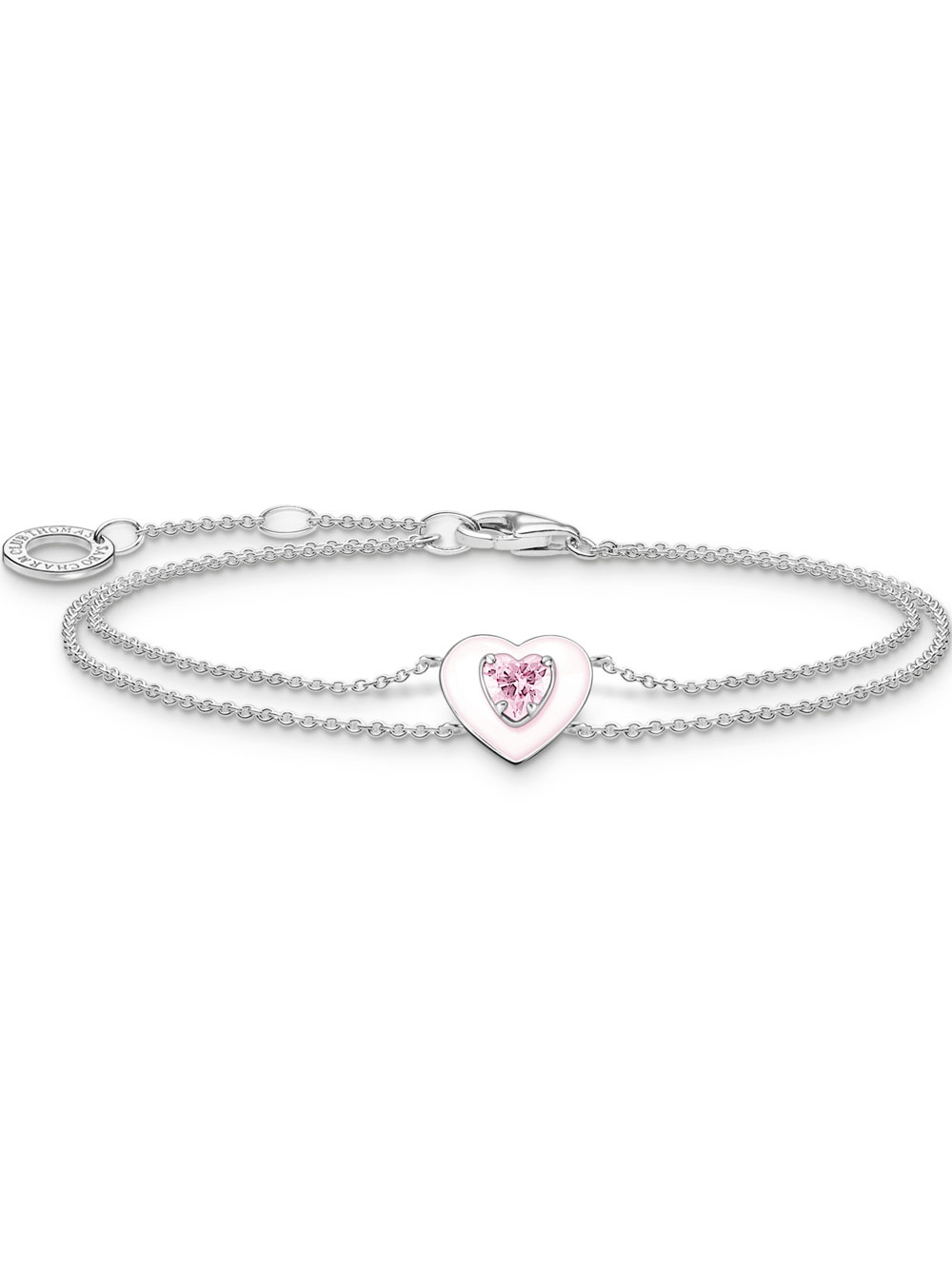 4051245550436 - Armband THOMAS SABO Herz mit pinkem Stein A2091-041-9-L19V Armbänder Gr 19 Silber 925 (Sterlingsilber) bunt (silberfarben pink pink) Damen Armbänder Silber mit Zirkonia (synth) und Emaille