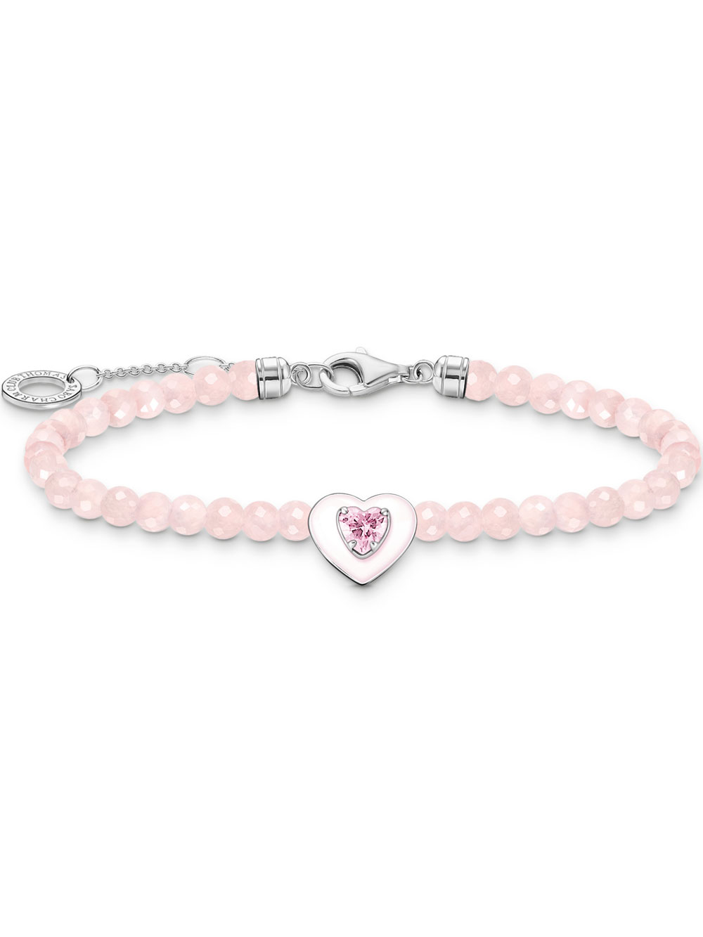 4051245550443 - Armband THOMAS SABO Herz mit pinken Perlen A2092-035-9-L19V Armbänder Gr 19 Silber 925 (Sterlingsilber) bunt (silberfarben pink pink) Damen Armbänder Silber mit Rosenquarz Zirkonia (synth) und Emaille