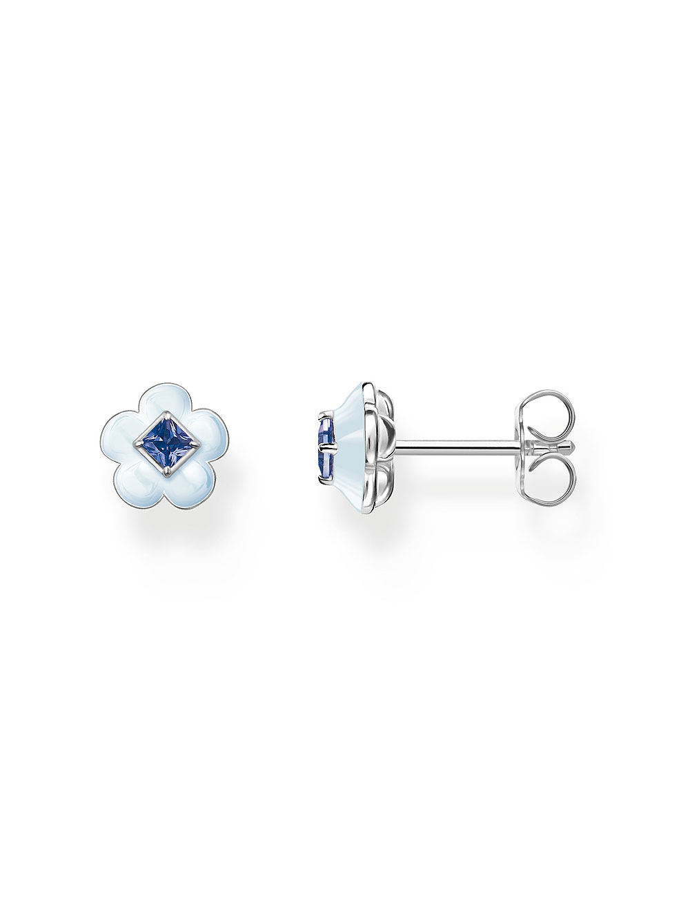 4051245550450 - Paar Ohrstecker THOMAS SABO Blume mit blauem Stein H2269-496-1 Ohrringe Gr Silber 925 (Sterlingsilber) bunt (silberfarben blau blau) Damen Ohrstecker mit Glas-Keramik Stein