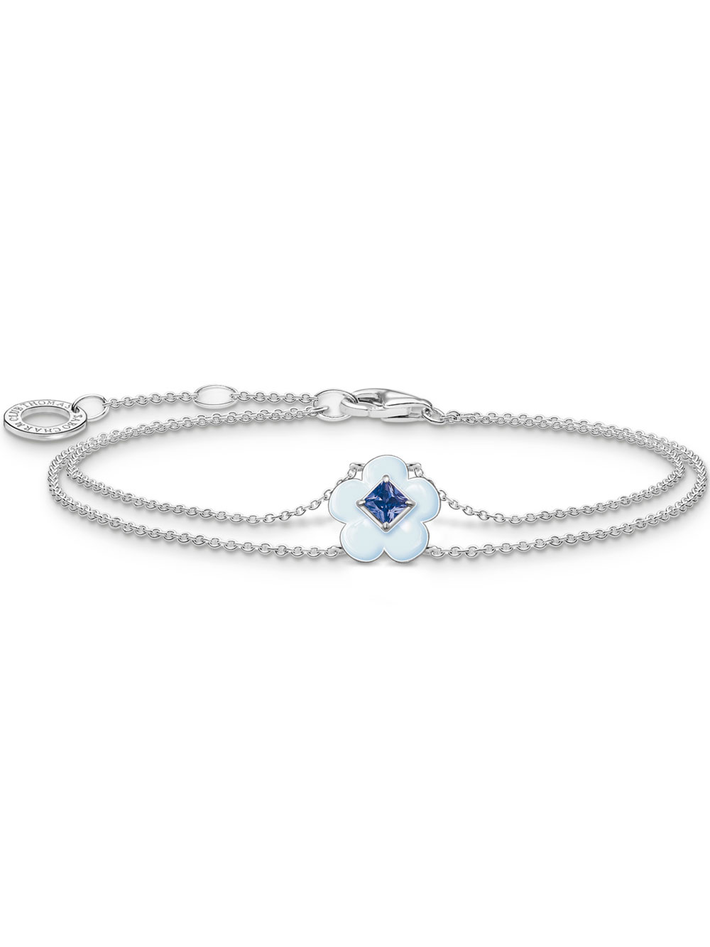 4051245550467 - Armband THOMAS SABO Blume mit blauem Stein A2093-496-1-L19V Armbänder Gr 19 Silber 925 (Sterlingsilber) bunt (silberfarben blau blau) Damen Armbänder Silber mit Glas-Keramik Stein