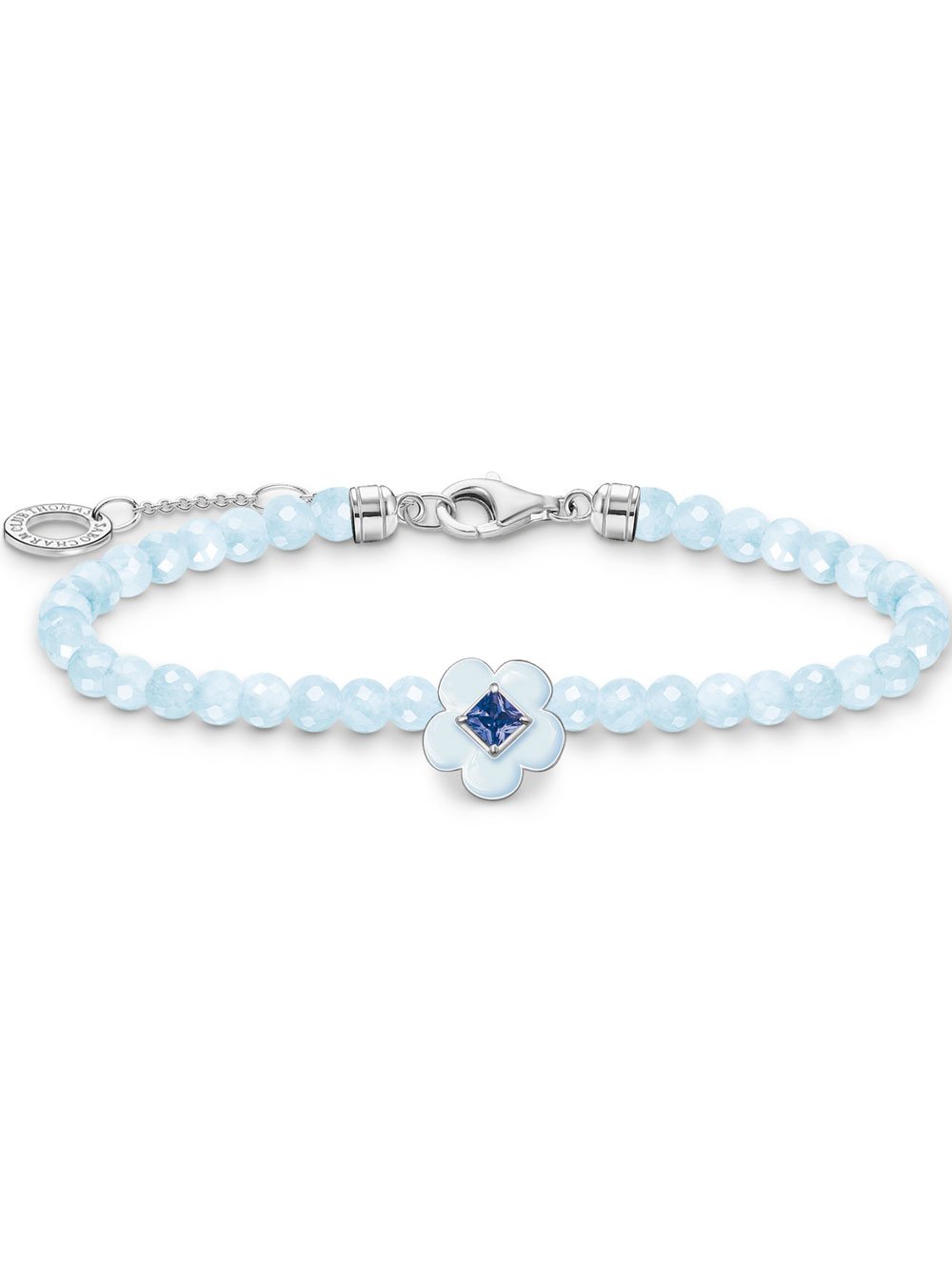 4051245550474 - Armband THOMAS SABO Blume mit blauen Perlen A2094-496-1-L19V Armbänder Gr 19 Silber 925 (Sterlingsilber) bunt (silberfarben blau blau) Damen Armbänder Silber mit Glas-Keramik Stein Jade