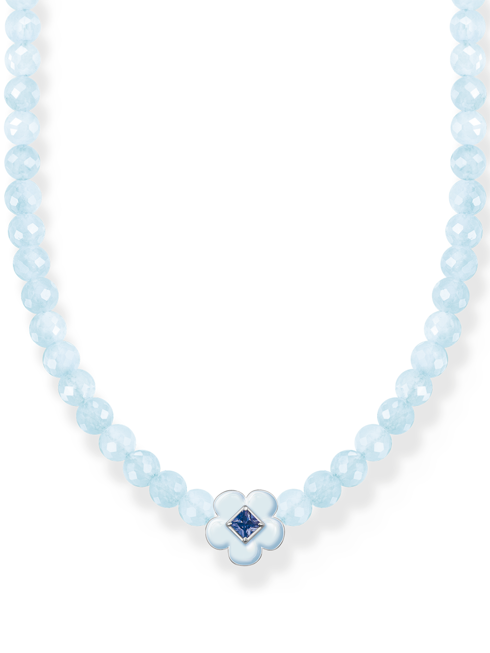 4051245550498 - Choker THOMAS SABO Choker Blume mit blauen Perlen KE2182-496-1-L42V Halsketten Gr 42 Silber 925 (Sterlingsilber) bunt (silberfarben blau blau) Damen Brautschmuck mit Glas-Keramik Stein