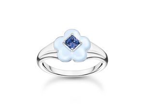 4051245550535 - Fingerring THOMAS SABO mit blauer Blume TR2433-496-1-52545658 Fingerringe Gr 56 Silber 925 (Sterlingsilber) 2 mm bunt (silberfarben blau blau) Damen Fingerringe mit Emaille - Glas-Keramik Stein