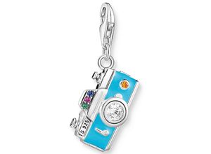 4051245550979 - Charm-Einhänger THOMAS SABO Retro Kamera 1924-340-7 Charms blau (silberfarben mehrfarbig türkis mehrfarbig) Damen Charms Anhänger mit Glas-Keramik Stein