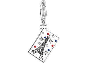 4051245562149 - Charm-Einhänger THOMAS SABO Eiffelturm Briefmarke 2082-691-7 Charms silberfarben (silberfarben rot blau weiß weiß) Damen mit Zirkonia (synth)