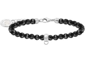 4051245571653 - Charm-Armband THOMAS SABO mit rosa oder schwarzen Beads A2141-067-9-L19v A2141-130-11-L19v Armbänder Gr 19 Silber 925 (Sterlingsilber) silberfarben (silberfarben schwarz schwarz) Damen Charm Armbänder mit Achat oder Rosenquarz