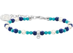 4051245571684 - Charm-Armband THOMAS SABO mit weißen Perlen und blauen Beads A2141-158-7-L19v Armbänder Gr 19 Silber 925 (Sterlingsilber)-Perlen silberfarben (silberfarben mehrfarbig weiß mehrfarbig) Damen mit Lapislazuli Türkis-Imitat - Süßwasserzuchtperle