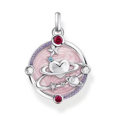 4051245571806 - Ketten-Anhänger THOMAS SABO rosa mit Herzplaneten und Steinen PE959-340-9 Schmuckanhänger Gr Silber 925 (Sterlingsilber) 927 g rosa (silberfarben rosa rot blau weiß lila lila) Damen mit Glas-Keramik Stein Korund (synth) Zirkonia (synth)