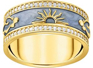 4051245572308 - Fingerring THOMAS SABO blau mit kosmischen Symbolen TR2450-565-1-52-60 Fingerringe Gr 52 Silber 925 (Sterlingsilber) 8 mm weiß (gelbgoldfarben blau weiß weiß) Damen mit Zirkonia (synth)