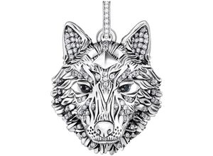 4051245572735 - Ketten-Anhänger THOMAS SABO Wolfs-Gesicht-Optik mit Steinen Silber PE965-691-21 Schmuckanhänger Gr Silber 925 (Sterlingsilber) 1685 g silberfarben (silberfarben schwarz schwarz) Damen Anhänger mit Zirkonia (synth)