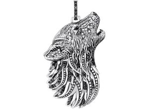 4051245572841 - Ketten-Anhänger THOMAS SABO Wolf-Profil mit Steinen Silber PE966-643-21 Schmuckanhänger Gr Silber 925 (Sterlingsilber) 1575 g silberfarben (silberfarben schwarz schwarz) Damen Anhänger mit Zirkonia (synth)