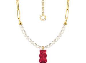 4051245578232 - Kette mit Anhänger THOMAS SABO THOMAS x HARIBO Schmuck Gliedercollier Goldbär Grün Rot Halsketten Gr 45 Silber 925 (Sterlingsilber)-Perlen bunt (gelbgoldfarben rot weiß) Damen Ketten mit Anhänger Kristallglas - Süßwasserzuchtperle