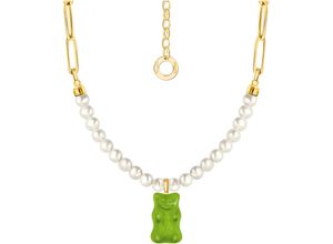 4051245578249 - Kette mit Anhänger THOMAS SABO THOMAS x HARIBO Schmuck Gliedercollier Goldbär Grün Rot Halsketten Gr 45 Silber 925 (Sterlingsilber)-Perlen bunt (gelbgoldfarben grün weiß) Damen Ketten mit Anhänger Kristallglas - Süßwasserzuchtperle