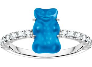 4051245578379 - Fingerring THOMAS SABO THOMAS x HARIBO Schmuck Ring mit Goldbär Blau Grün Rot Weiß Fingerringe Gr 52 Silber 925 (Sterlingsilber) 7 mm blau (silberfarben blau kristallweiß kristallweiß) Damen Fingerringe mit Kristallglas Zirkonia (synth)