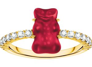 4051245578430 - Fingerring THOMAS SABO THOMAS x HARIBO Schmuck Ring mit Goldbär Blau Grün Rot Weiß Fingerringe Gr 52 Silber 925 (Sterlingsilber) 7 mm rot (gelbgoldfarben rot kristallweiß kristallweiß) Damen Fingerringe mit Kristallglas Zirkonia (synth)