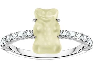 4051245578553 - Fingerring THOMAS SABO THOMAS x HARIBO Schmuck Ring mit Goldbär Blau Grün Rot Weiß Fingerringe Gr 52 Silber 925 (Sterlingsilber) 7 mm weiß (silberfarben weiß kristallweiß kristallweiß) Damen Fingerringe mit Kristallglas Zirkonia (synth)