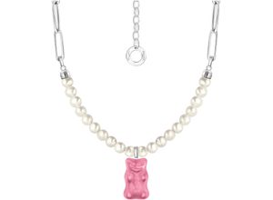 4051245587982 - Kette mit Anhänger THOMAS SABO THOMAS x HARIBO Schmuck Gliedercollier Goldbär Halsketten Gr 45 Silber 925 (Sterlingsilber)-Perlen weiß (silberfarben pink weiß) Damen Ketten mit Anhänger Kristallglas - Süßwasserzuchtperle