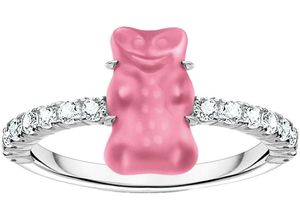 4051245588026 - Fingerring THOMAS SABO THOMAS x HARIBO Schmuck Ring mit Goldbär Fingerringe Gr 52 Silber 925 (Sterlingsilber) 7 mm pink (silberfarben pink kristallweiß kristallweiß) Damen Fingerringe mit Kristallglas Zirkonia (synth)