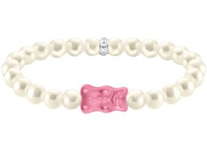 4051245588088 - Armband THOMAS SABO THOMAS x HARIBO Schmuck Perlenarmband mit Goldbär Armbänder Gr 17 Silber 925 (Sterlingsilber)-Perlen weiß (silberfarben pink weiß pink) Damen Perlenarmbänder mit Kristallglas - Süßwasserzuchtperle