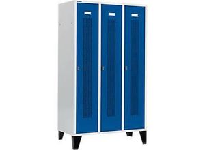4051273522399 - Select Kleiderspind mit gelochten Streifen 3 Abteile 400mm mit Füßen Drehriegelverschluss Tür enzianblau