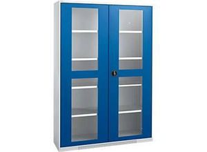 4051273769138 - Genius Flügeltürenschrank FS Stahl Sichtfenster Lüftungslöcher B 1343 x T 520 x H 1950 mm 5 OH Weißalu Enzianblau bis 750 kg