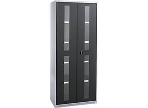 4051273769268 - Genius Flügeltürenschrank FS Stahl Sichtfenster Lüftungslöcher B 810 x T 520 x H 1950 mm 5 OH Weißalu Anthrazitgrau bis 300 kg