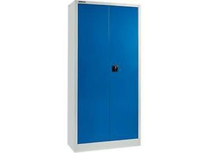 4051273786388 - Pure Materialschrank 4 Fachböden abschließbar B 950 x T 400 x H 1935 mm Stahl lichtgrau RAL 7035 enzianblau RAL 5010