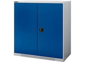 4051273790644 - Genius Flügeltürschrank FS 3 OH abschließbar 2 Fachböden bis 450 kg Stahl weißaluminium RAL 9006 enzianblau RAL 5010