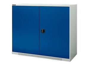 4051273790675 - Genius Flügeltürschrank FS Stahl mit Belüftungslöchern B 1343 x T 420 x H 1105 mm 3 OH lichtgrau enzianblau bis 450 kg