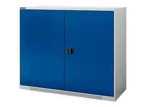 4051273790705 - Genius Flügeltürschrank FS 3 OH abschließbar 2 Fachböden bis 450 kg Stahl weißaluminium RAL 9006 enzianblau RAL 5010