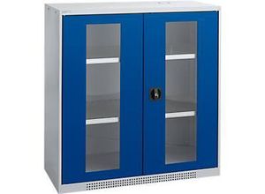 4051273790880 - Genius Sichttürschrank FS 3 OH abschließbar 2 Fachböden bis 450 kg B 1055 mm Stahl weißaluminium RAL 9006 enzianblau RAL 5010