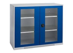 4051273790941 - Genius Sichttürschrank FS 3 OH abschließbar 2 Fachböden bis 450 kg B 1343 mm Stahl weißaluminium RAL 9006 enzianblau RAL 5010