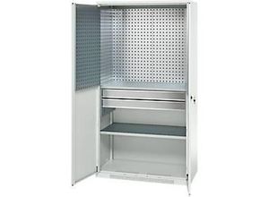 4051273792877 - Genius Materialschrank FS 5 OH abschließbar Lochrasterwände 2 Schübe 2 Fachböden bis 450 kg B 1055 x T 520 x H 1950 mm lichtgrau lichtgrau