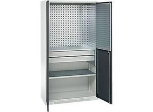 4051273792891 - Genius Materialschrank FS 5 OH abschließbar Lochrasterwände 2 Schübe 2 Fachböden bis 450 kg B 1055 x T 520 x H 1950 mm lichtgrau anthrazitgrau