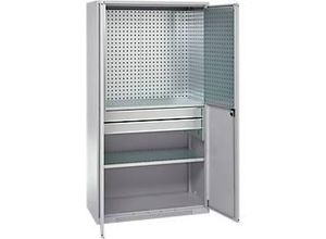 4051273792907 - Genius Materialschrank FS 5 OH abschließbar Lochrasterwände 2 Schübe 2 Fachböden bis 450 kg B 1055 x T 520 x H 1950 mm weißalu weißalu