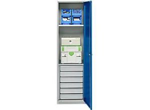 4051273793003 - Genius Materialschrank FS 5 OH abschließbar 2 Fachböden 6 Schübe bis 250 kg B 545 x T 520 x H 1950 mm Stahl lichtgrau enzianblau