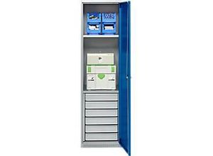 4051273793034 - Genius Materialschrank FS 5 OH abschließbar 2 Fachböden 6 Schübe bis 250 kg B 545 x T 520 x H 1950 mm Stahl weißalu enzianblau