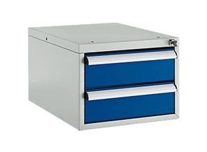4051273794895 - Pure Schubladenblock 411 für Arbeitstische AST31 links rechts montierbar 2 Schübe abschließbar bis 50 kg Stahl lichtgrau enzianblau