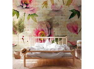 4051315508619 - LIVING WALLS Fototapete The Wall Tapeten Fototapete Vintage Tapete Blume Beige Grün Rosa Gr B L 4 m x 3 m Rollen 1 St beige (beige grün) Fototapeten Blumen