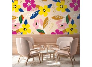 4051315597880 - LIVING WALLS Fototapete Blumentapete Bunt Tapeten Fototapete Floral Tapeten Wohnzimmer Schlafzimmer Küche Design Optik Gr B L 159 m x 28 m Rollen bunt beige gelb