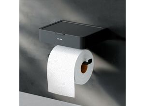 4051343071857 - Ampm - Toilettenpapierhalter mit Ablage Wandmontage mit bohren Klopapierhalter Edelstahl wc Papierhalter für Badezimmer Edelstahl Schwarz matt