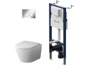 4051343102605 - Ampm - Vorwandelement II12709 inkl Drückerplatte II90151 + Wand wc CNA1700SC ohne Spülrand + WC-Sitz mit Soft-Close-Absenkautomatik - Weiß chrom