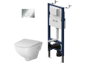 4051343102629 - Ampm - Vorwandelement II12709 inkl Drückerplatte II90151 + Wand wc CXA1700SC ohne Spülrand + WC-Sitz mit Soft-Close-Absenkautomatik - Weiß Chrom