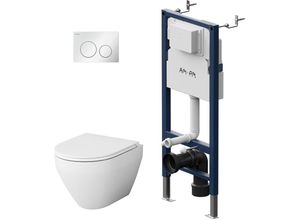 4051343107921 - Ampm - Vorwandelement II12709 inkl Drückerplatte II90151 + Wand wc CSB1700SC ohne Spülrand + WC-Sitz mit Soft-Close-Absenkautomatik - Weiß Chrom