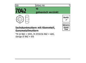 4051426170514 - Sechskantmutter ISO 7042 mKlemmteil M 12 10 galvanisch verzinkt